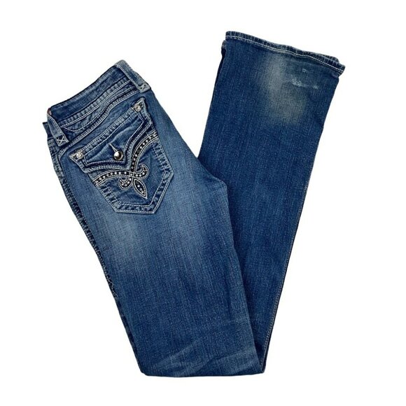 Rock Revival Jasmine Boot Cut Denim Jeans With Bling Pocket Embellishments - Picture 9 of 13